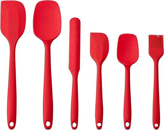 6 Pieces Silicone Spatula Set, Food Grade Rubber Spatula,Kitchen Tools for Baking, Cooking, Stirring (Red)