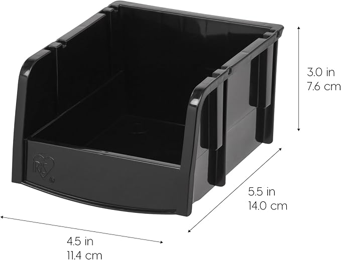 IRIS USA 15-Pack, Extra Small Stackable Storage Bins, Black | Organize small parts, hardware, craft supplies, pantry items, and household essentials with open-front access, stackable bins