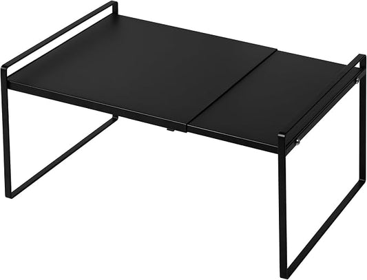 Nxconsu Cabinet Shelf Organizer Expandable, 12 Inch Deep Adjustable 13 to 24 Inch Metal Shelf Riser for Kitchen Pantry Cupboard Countertop Under Sink, Heavy Duty Stackable Storage Rack, Black