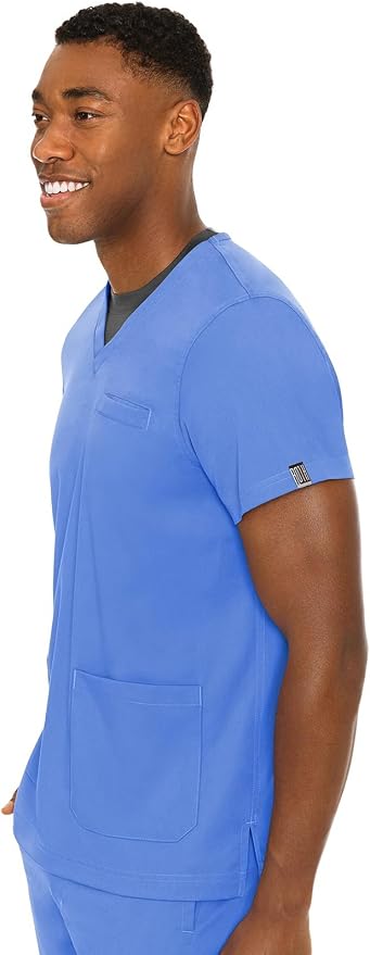Med Couture Rothwear Touch Mens Scrubs Top 3 Pockets Modern Fit | 2-Way Stretch, Ultra-Soft Fabric, Lightweight Feel, Knit Details, Side Vents, Durable Construction, Easy Care