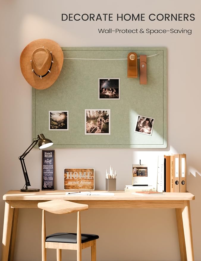 Fluxynara 47.2" x 35.4" Large Bulletin Board, Sage | Cork Board Alternative with 24 Removable Adhesive Tabs, Foldable Felt Pin Board for Home, Office, Classroom & Dorm