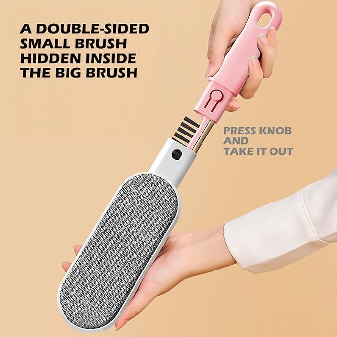 2PCS Lint Brushes for Clothes, Cat Dog Hair Remover for Lundary, Self-Cleaning Lint Remover for Bed Sofa Coat, Best Hair Cleaning Brushes Better Than Lint Roller (Large Blue and Mini Pink)