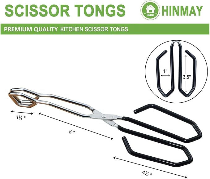 HINMAY Scissor Cooking Tongs 11-Inch Stainless Steel Wire Tongs Kitchen Scissor Tongs, Set of 2