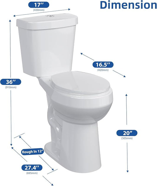 Two-Piece Toilets for Bathrooms, Extra Tall Toilet with 21" Height, Round with Soft Close Seat, Power Flush 1.28 GPF
