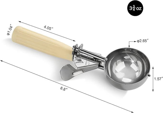 Portion Scoop - Disher, Cookie Scoop, Food Scoop - Portion Control - 18/8 Stainless Steel, Milk White Handle (#10 / 3oz)