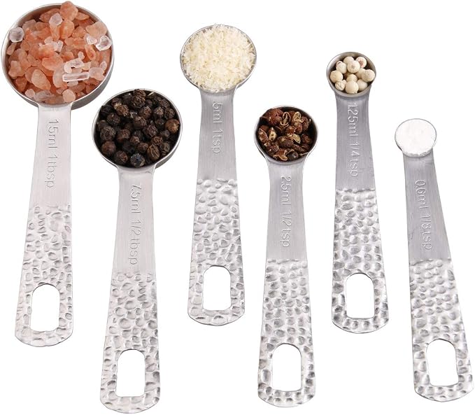 18/8 Stainless Steel Measuring Spoons Set, Measurer Spoons Heavy Duty Solid Measurement Spoons(Siliver-6spoons+1ring)