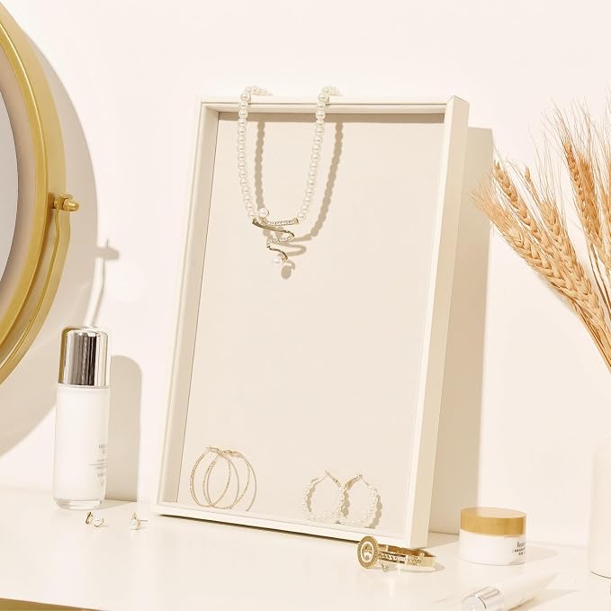 Beige Velvet Jewelry Tray for Drawers Black Jewelrys Display Tray Stackable Jewelry Organizer Trays for Necklace Bracelet Ring Watch (2 Pack)