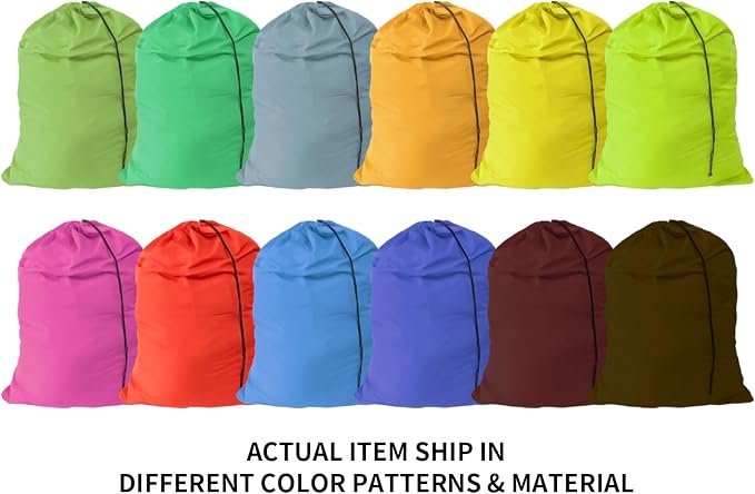 Extra Large Laundry Bag 30"x40" – 12 Pack Mixed Color Drawstring Bags for College, Dorm, Family – Color-Coded Laundry Sorting Set, Machine Washable