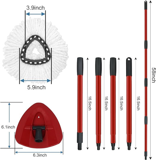 Mop Replace Heads Mop Handle and Mop Base Replacement for O Cedar EasyWring 1-Tank Spin Mop System, 2 Microfiber Mop Head Refills, 4-Section Iron Mop Handle 30-58in and 1 Mop Head Cover Set(No Bucket)