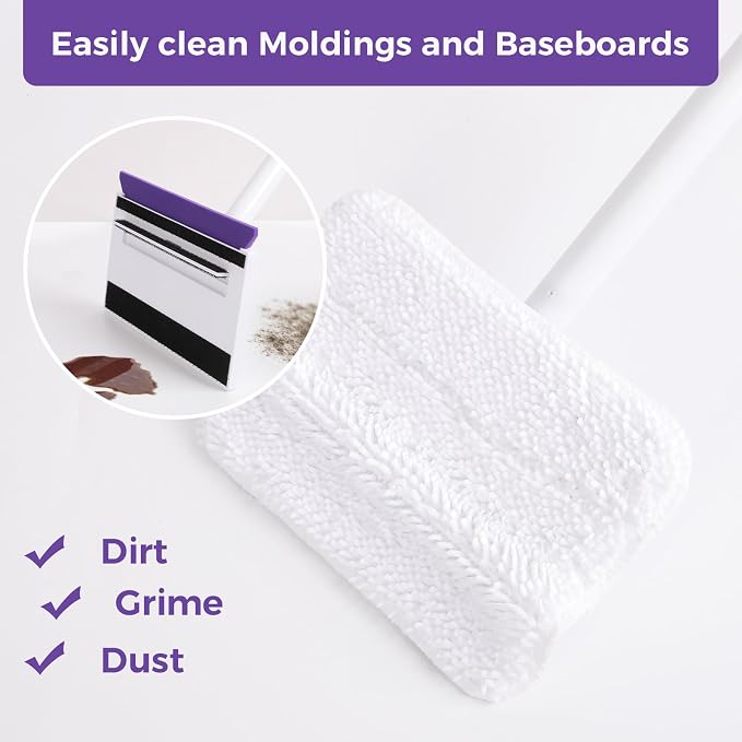Baseboard Cleaner Tool with 60" Extendable Handle, 5 Reusable Pads | Microfiber & Chenille Pads, Dust-Locking Design, Safe On Walls And Moldings, Reaches Corners And Under Furniture