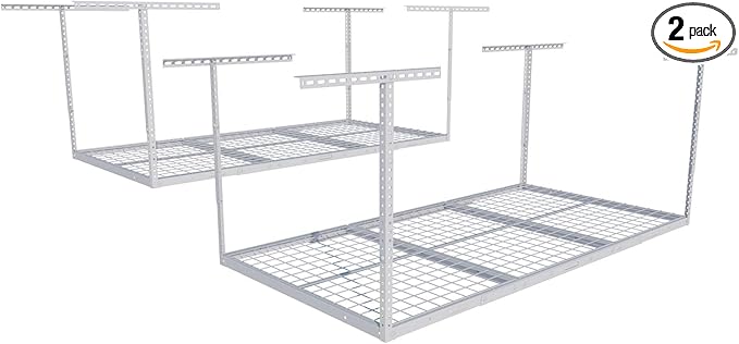 FLEXIMOUNTS 2 Pack 3x6 Overhead Garage Storage Adjustable Ceiling Rack 72" Length x 36" Width x 40" Height, 900lbs Total Weight Capacity, White, Classic Series