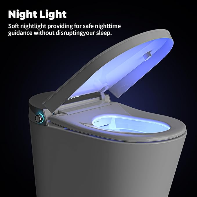 Smart Toilet with Bidet Built in, Elongated One Piece Bidet Toilet with Auto Open/Close Lid, Powerful Auto Flush, Heated Seat, Instant Warm Water, Dryer, Foam Shield, Deodorization, Night Light