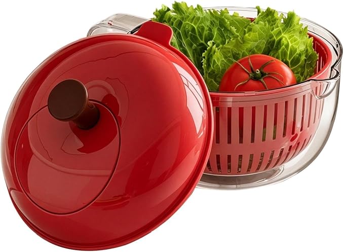 Salad Spinner, Hand Cranked Fruit Washing Spinner with Handle, Multifunctional Fruit and Vegetable Washing Bowl with Drain Basket, Reusable Salad Dehydrator Drainer for Home Kitchen