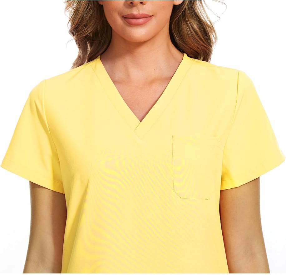 Scrubs Tops for Woman - Soft Stretch, V-Neck Tops | 3 Pockets, Side Split Design, Short Sleeve, Breathable & Lightweight Nursing Shirt, Easy-Care Fabric for All-Day Comfort