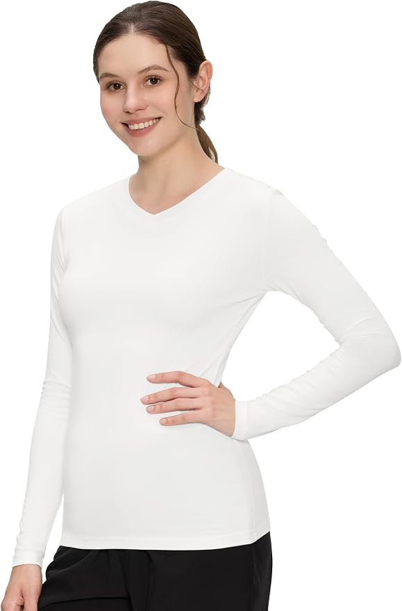 COZYFIT Women’s Underscrub Tee, V-Neck Long Sleeve Undershirt | Soft & Easy Care Fabric, Slim Fit, Smooth Touch, Comfort V-Neck Tee, Machine Wash, Multiple Sizes for Choose
