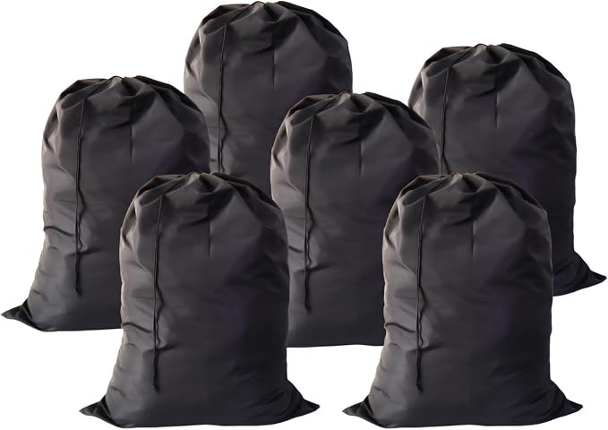 Extra Large Laundry Bag 6 Pack, Black, 30"x40" | Heavy Duty, Travel Laundry Bags, Drawstring Closure, Bulk Dirty Clothes Organizer