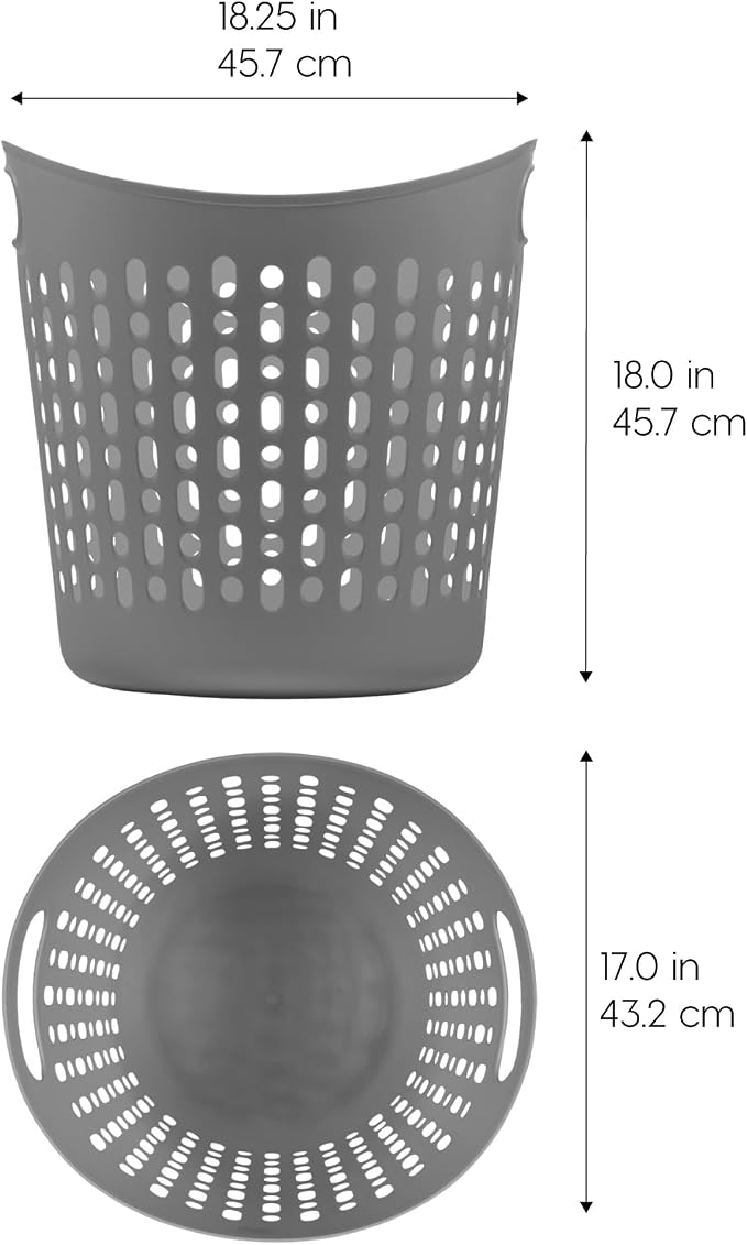 IRIS USA Plastic Laundry Hamper, 40L- 3 PK, Flexible, Ventilation, Gray | Laundry Baskets for Bedroom Bathroom Apartment Dorm, Blankets Pillows Trinkets Storage