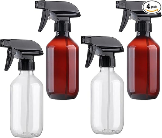 Plastic Spray Bottles Clear and Brown Refillable Container Empty Spray Bottle 10oz/300ml Adjustable Head Sprayer and Stream for Cleaning Products, Plants, Pet, Hair