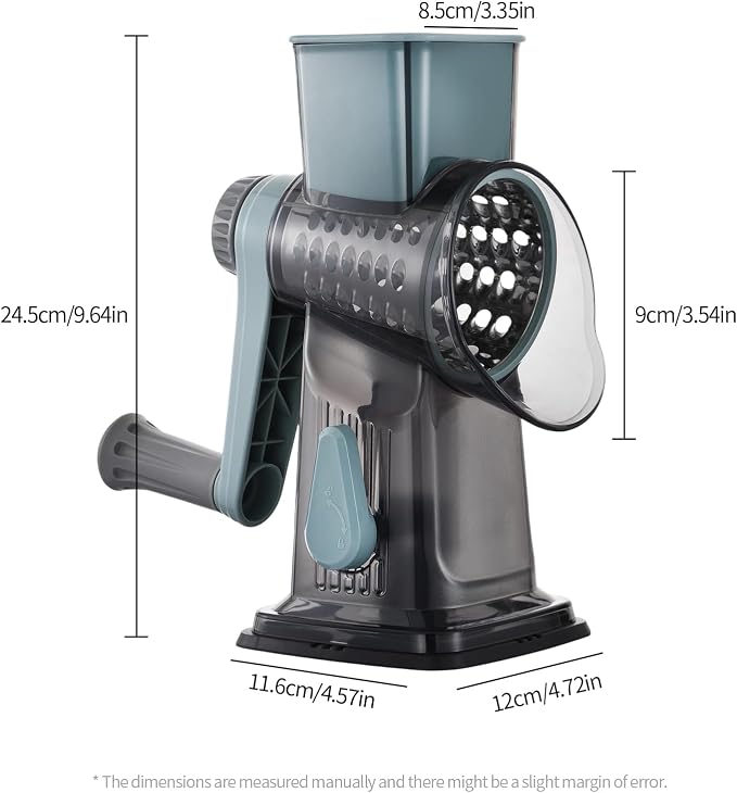 Rotary Cheese Grater Shredder 3-in-1 Hand Crank Suction Base | Stainless steel blades for fine, medium & coarse grating | Perfect for cheese, vegetables & nuts | Finger-safe design