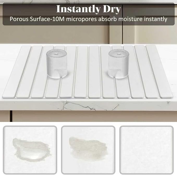 Extral Large Stone Dish Drying Mats for Kitchen Counter, 28"(L)×16"(W), Collapsible Quick Drying Dish Mats, Eco-Friendly Absorbent Diatomaceous Earth Mat for Dishes Cups Bottles, Match Any Countertop