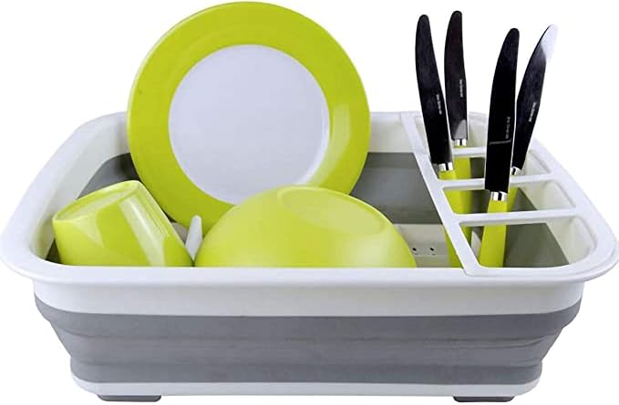 Dish Drying Rack Collapsible Dish Drying Rack Portable Dinnerware Drainer Organizer for Kitchen RV Campers Travel Trailers Space Saving Kitchen Storage Rack Tray Camper Must Haves
