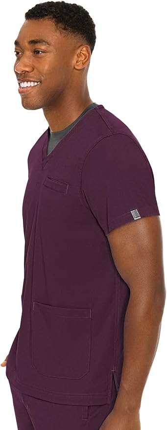 Med Couture Rothwear Touch Mens Scrubs Top 3 Pockets Modern Fit | 2-Way Stretch, Ultra-Soft Fabric, Lightweight Feel, Knit Details, Side Vents, Durable Construction, Easy Care