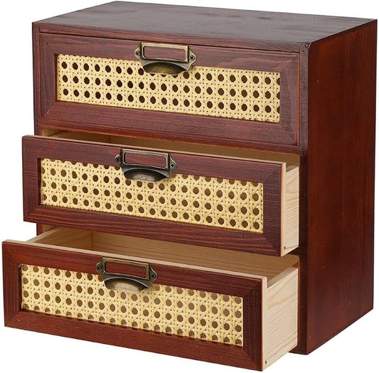 GoooodGIFT Wooden Drawers Small Wooden Box with Drawer, Brown | 3 Drawer Wood Storage Box , Vintage Desktop Organizer with Drawers, Desk Organizers for Library Card Catalog Cabinet