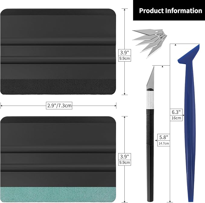 Amzdepot Window Tint Kit, Professional Car Wrap Kit | Felt Squeegee and Felt Replacements, Craft Knife and Blades, Safe Vinyl Cutter, Micro Squeegee