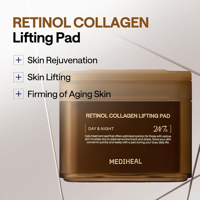 MEDIHEAL Toner Pads - Retinol Collagen Lifting Pad (100 counts) for Skin Rejuvenation & Firming - Lifting Pads for Enhancing Skin Texture - Vegan Stretchable Lifting Fabric, Korean Skin Care | with Retinol | Skin Firming, Smooth Skin Texture | Stretcha...