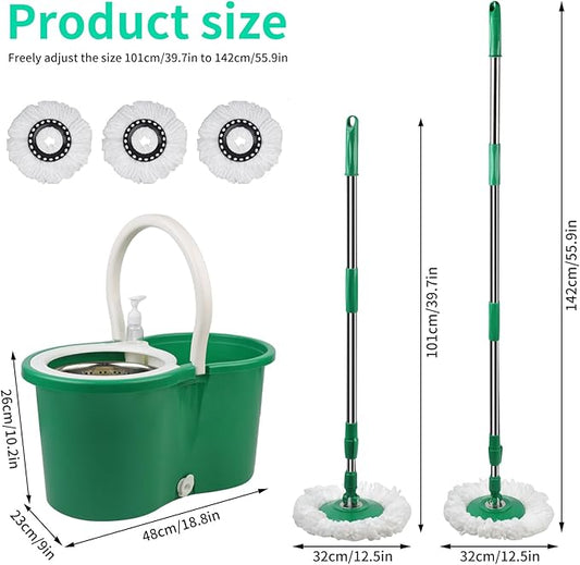 Spin Mop and Bucket, Mop and Bucket with Wringer Set 360° Spinning Mop with 3 Microfiber Mop Refills 61" Adjustable Handle for Floor Cleaning