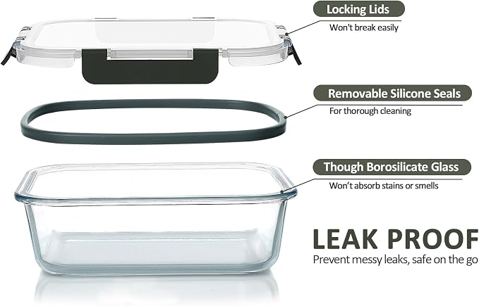 M MCIRCO [80 oz & 36 oz Extra Large Glass Food Storage/Baking Containers Set with Lids, 2 Pack 80 oz(10 cup)&2 Pack 36 oz (4.5 cup) Airtight Glass Container,Microwave,Oven,Freezer and Dishwasher