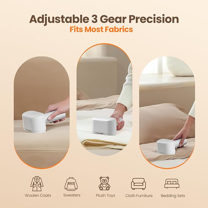 Mosthink Fabric Shaver, 2-in-1 Electric Lint Remover & Build-in Lint Brush | Dual-Head Lint shaver for Clothes Furniture | 3-Speed Fuzz & Pilling Remover | Sweater Shaver with LED Display | Rechargeable