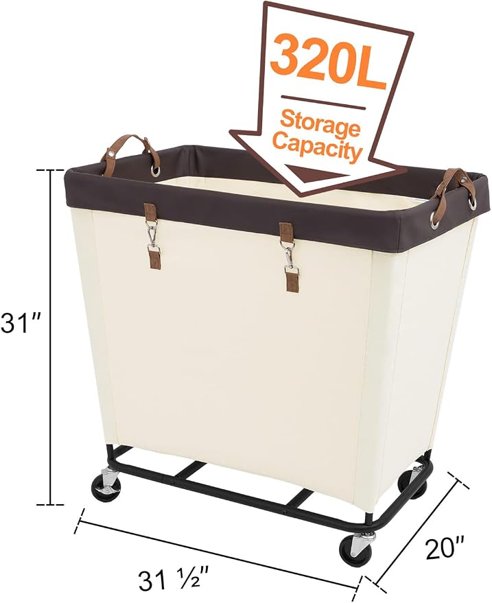 StorageWorks 320L Laundry Basket with Wheels, Rolling Hampers for Clothing