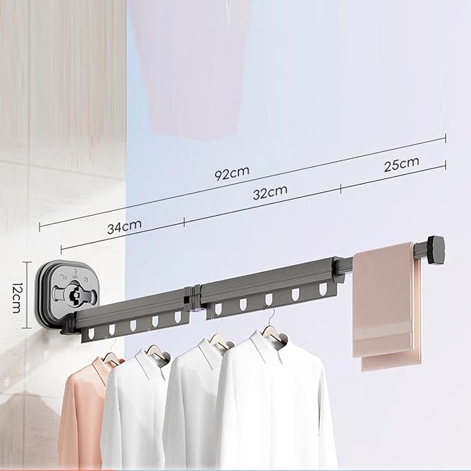 Retractable Clothesline Windproof Holes Clothes Airer Space Saving Powerful Suction Cup for Balcony (#1)