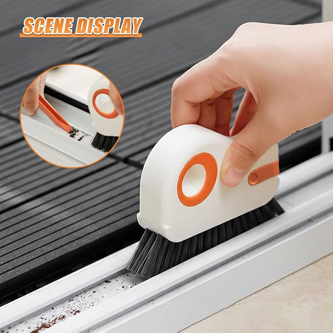 YoRise 2 in 1 Car Groove Cleaning Brush, Multifunctional Hard Bristle Car Window Track Cleaner Tool with Hidden Scraper, Universal Auto Door Crevice Cleaning Accessories for Window Sill(Orange-1PCS)