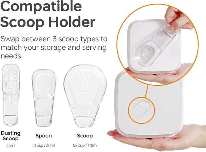 Felli Flip Tite Food Storage Container with Scoop & Lid 5" LARGE Airtight Ring Top, Acrylic Canister for Sugar Flour Baking Powder Rice Pasta, Kitchen Organizer Christmas Gift Set (10pk, Variety)