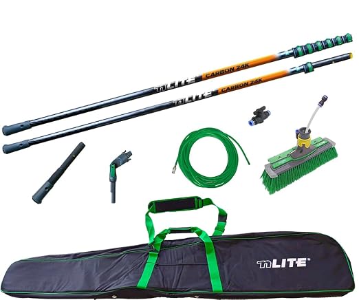 Unger Commercial - nLITE Carbon 24K Window Cleaning Kit - 39' Plus Power Brush for High Access Professional Window Cleaning - NLKT3