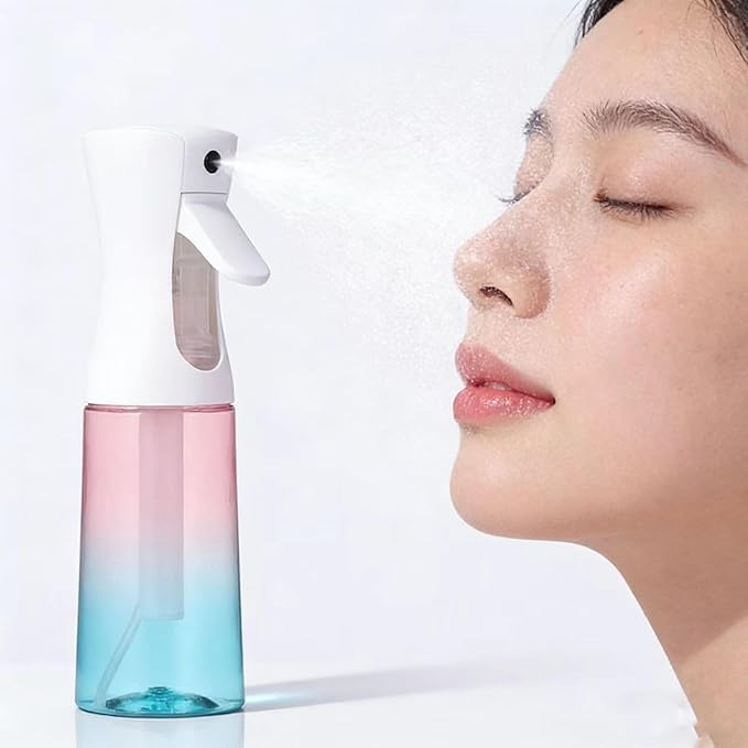 ZALUJMUS Ultra Fine Mist Spray Bottle, 50ml Continuous Sprayer, Plastic Reusable Container for Hair, Travel Size, Hand Wash Care, Sport Theme (Gradient Red Blue)