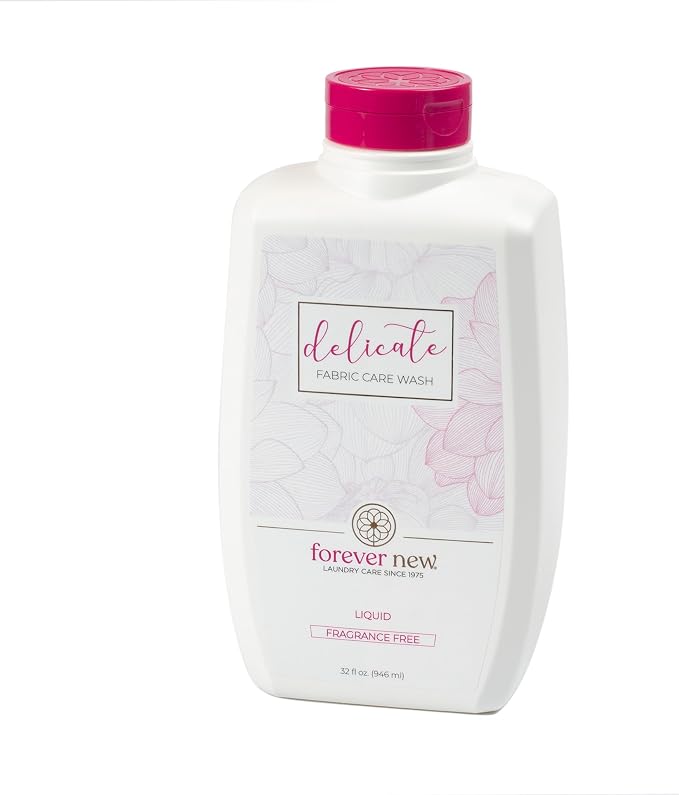FOREVER NEW Delicate Hypoallergenic Laundry Detergent Liquid - 50 to 64 Large Loads - Gentle washing detergent for Silk, Cashmere, Bra, Undergarments, Cotton, Wool etc. - Unscented - 32oz
