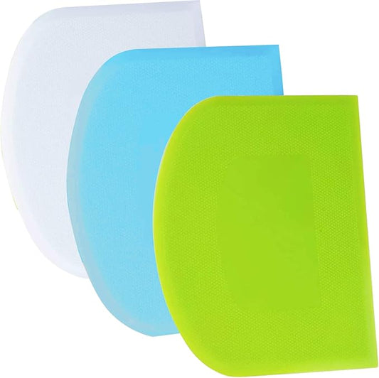 SURDOCA Dough Scraper Bench Scraper - 3P 13x7.9" Plastic Flexible Bowl Scraper, Sharp Edge & Angles Cake Scraper. Non-Slip Bakeware Decorating Tools Sculpting & Modeling Tools - Green+Blue+White