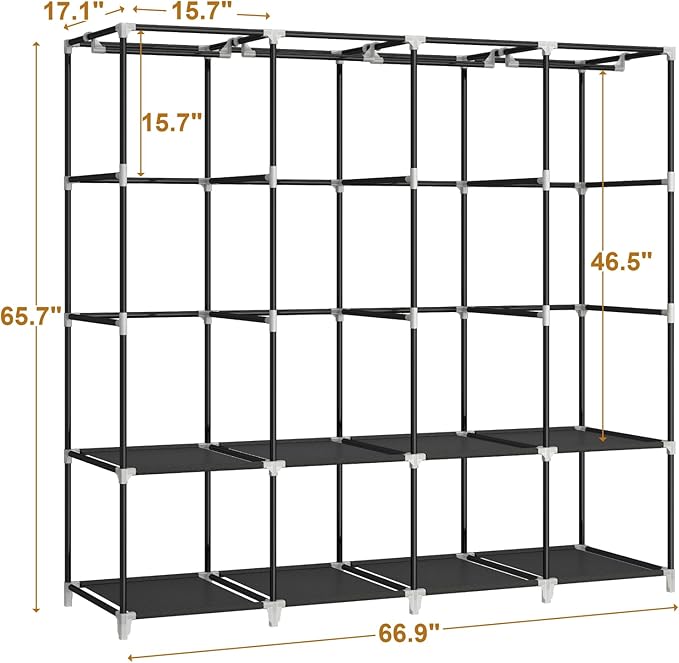 67" Portable Wardrobe Closet for Hanging Clothes, 8 Shelves 4 Rods & Cover