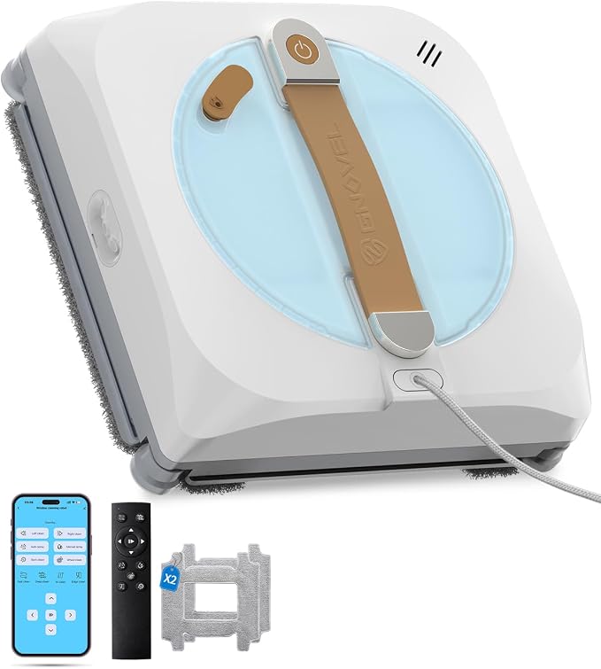 Upgraded Window Cleaning Robot, 8000Pa Strong Suction, 15-Stage Anti-Fall, Smart Path Planning, Edge Detection, App & Remote Control, Automatic Glass Cleaner for High Rise Windows, Glass, Tile