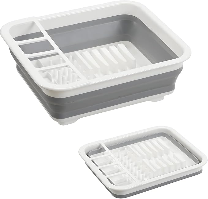 Collapsible Dish Drying Rack, Foldable Dinnerware Drainer Organizer for Storage Kitchen Counter RV Accessories Portable Rack Holders for Dishes Plates and Cups Camping Travelling Space Saver Essential