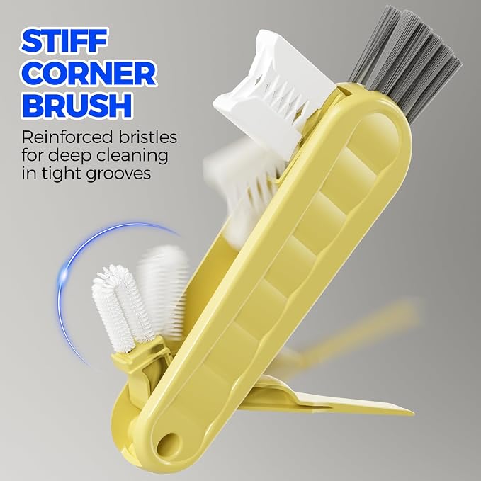 Holikme 6 Pack 4 in 1 Cup Lid Cleaning Brush 3 Straws Bottle Brush,Yellow | 4 in 1 Cup Lid Cleaning Brush Multifunctional Bottle Brush, Silicone Cup Lid Gap Cleaner, Bristle Crevice Cleaning Brush