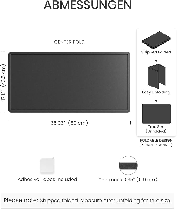 Fluxynara 35" x 17.1" Bulletin Board, Black | Cork Board Alternative with 12 Removable Adhesive Tabs, Foldable Felt Pin Board for Home, Office, Classroom & Dorm