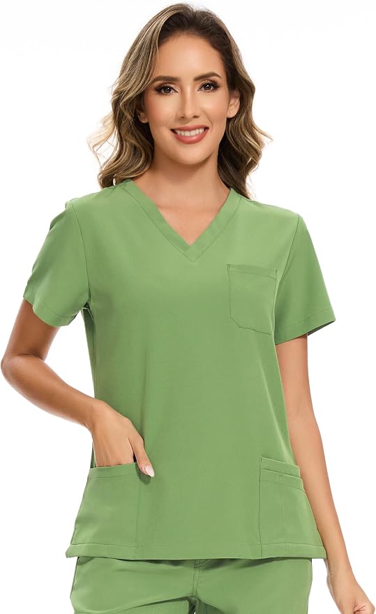 Scrubs Tops for Woman - Soft Stretch, V-Neck Tops | 3 Pockets, Side Split Design, Short Sleeve, Breathable & Lightweight Nursing Shirt, Easy-Care Fabric for All-Day Comfort