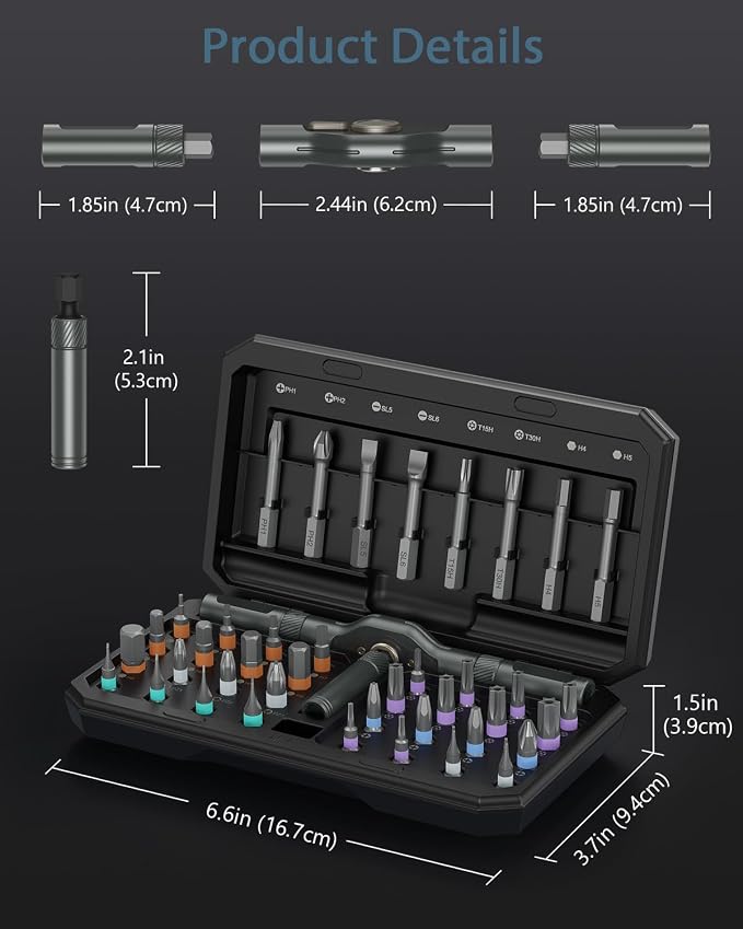 Upgraded 42 in 1 Magnetic Screwdriver Set, Ankilo DIY Ratchet Screwdriver Set Magnetic with 40 PCS Bits, Precision Repair Tool Kit for Valentine's Day Tools Gifts Furniture Computer Bicycle Black