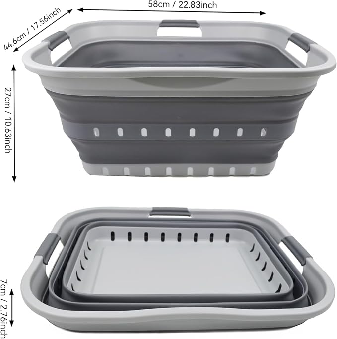SAMMART 42 (11 Gallons) Collapsible Plastic Laundry Basket, Foldable Pop Up Storage Container/Organizer, Space Saving Hamper, Portable Bin for Dorm Room Bathroom (2, Grey)