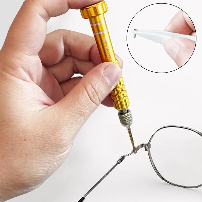 PTSLKHN Eyeglass Repair Kit, S2 Steel Screwdriver with 15 Types of Screws, Precision Eye Glass Repair Tool Set (Gold2in1-screws)