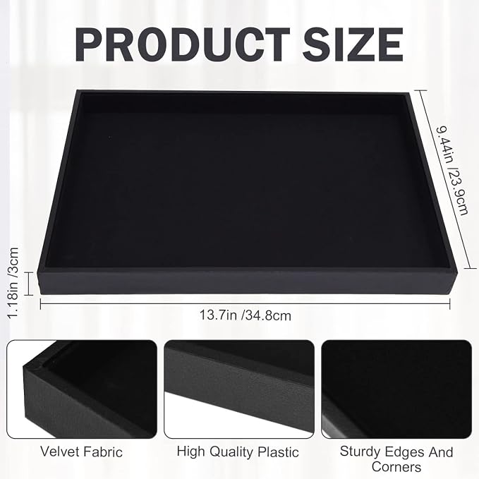 Velvet Jewelry Tray for Drawers Black Jewelrys Display Tray Stackable Jewelry Organizer Trays for Necklace Bracelet Ring Watch (1, Black)